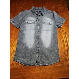 Airwalk Denim Acid Wash Button Down Shirt  Men's Small Cotton Blend Black (A715)